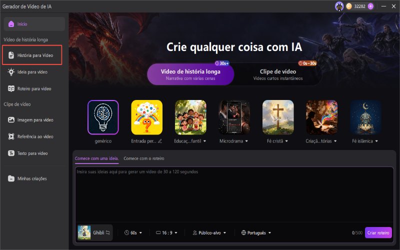 Escolha o gerador de vídeos com IA.