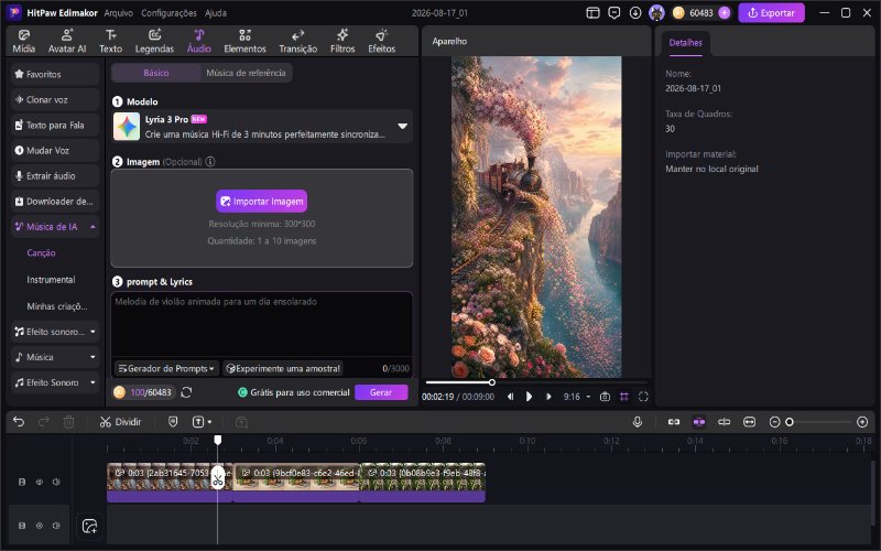 Adicionar música e áudio a um projeto de vídeo