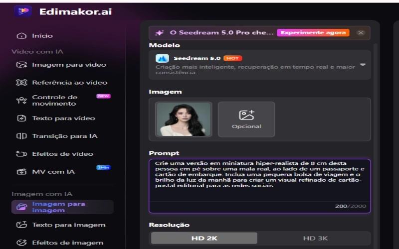 adicionar configurações e uma imagem de referência