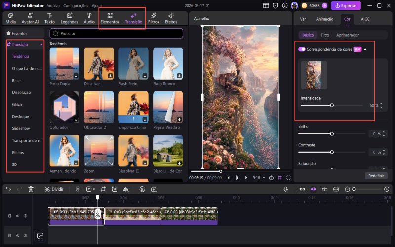 Adicionar transições e efeitos de movimento