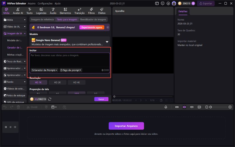 prompt do gerador de imagens de IA