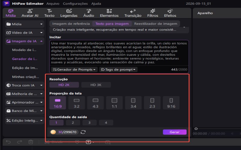 ajustar configurações da imagem e gerar
