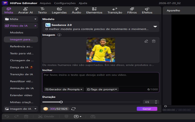 Interface de Criação de Vídeo com IA