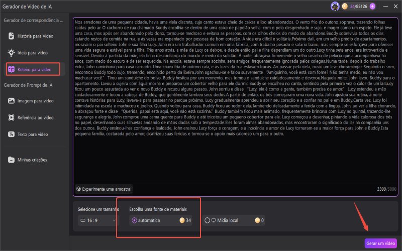Gerador de Vídeo com IA Roteiro para Vídeo