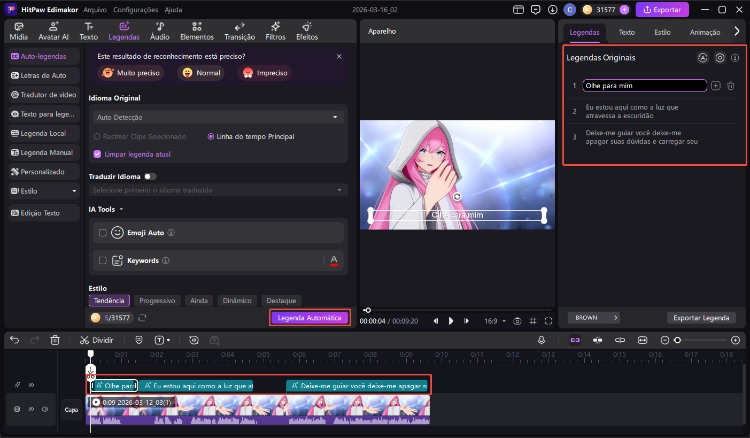 use a legendagem automática para gerar