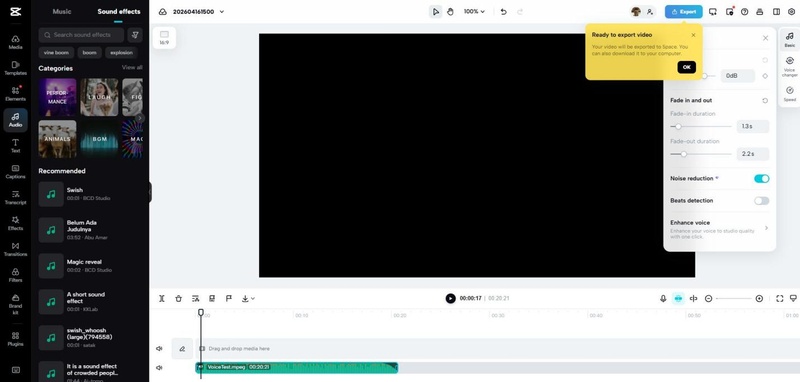 efeito voz cinema CapCut
