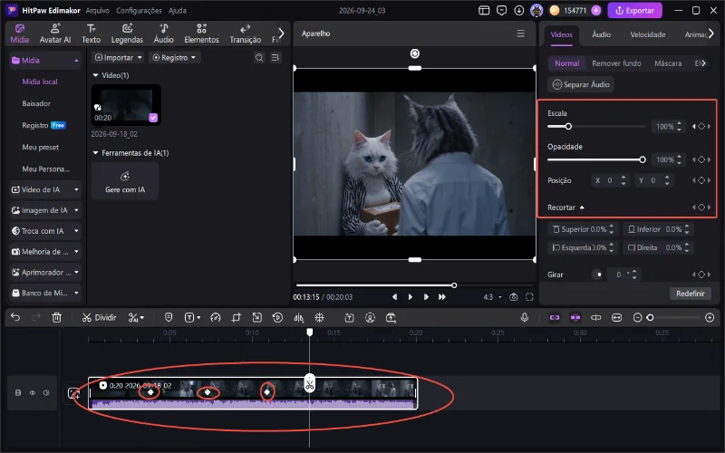 Alterando as propriedades do clipe