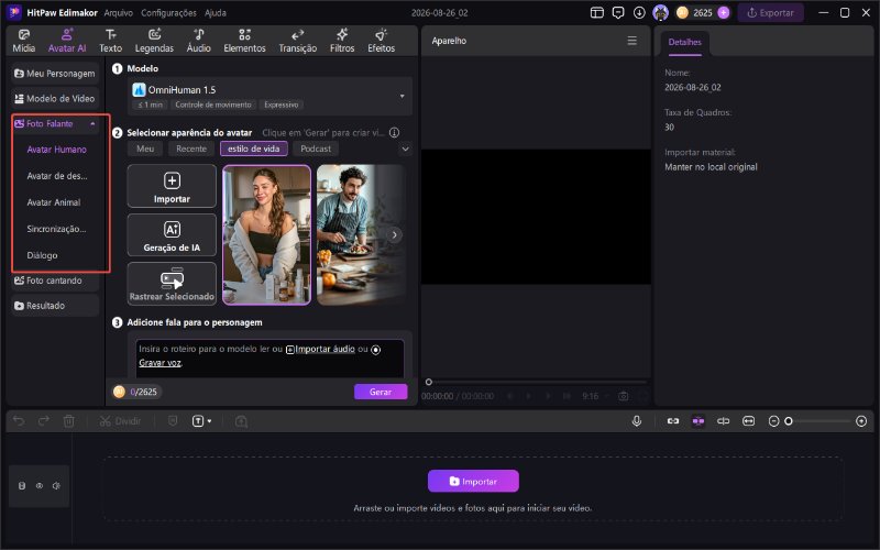 escolha o tipo de avatar de IA