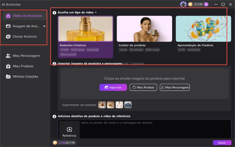 escolha os modos do gerador de anúncios edimakor ai