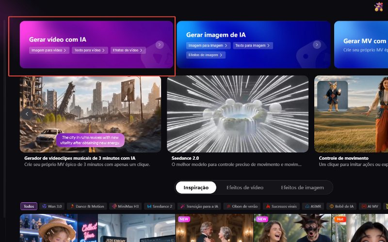 Escolha o modo de geração de vídeo do Edimakor AI