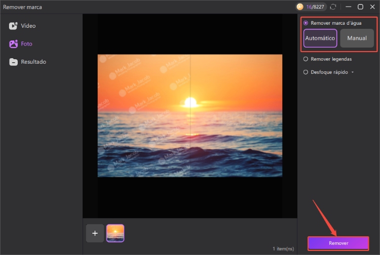 clique em remover no edimakor