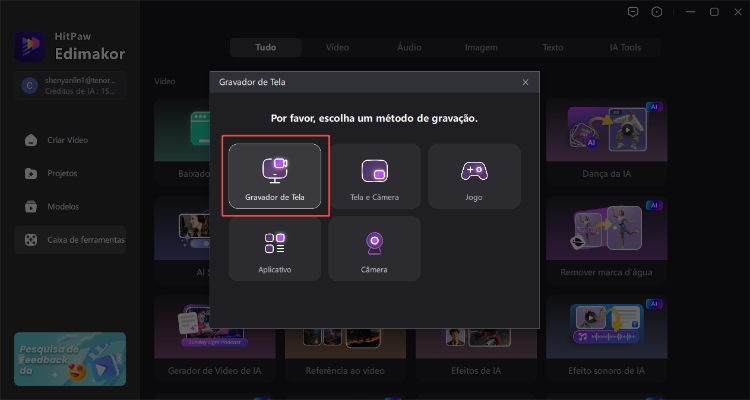 clicar em gravação de tela