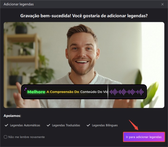 opção para adicionar legendas