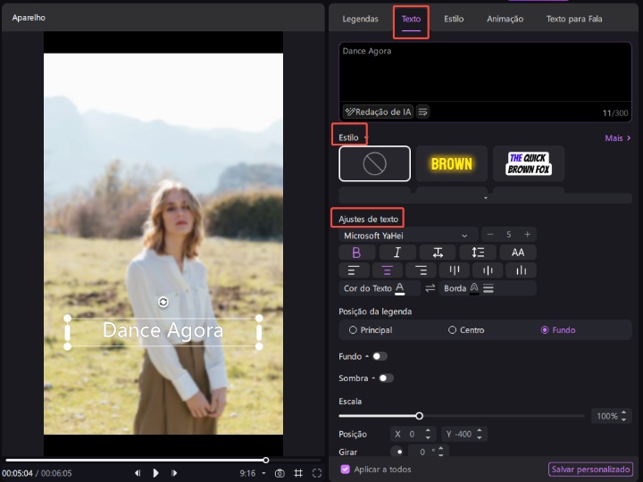 adicionar estilos de legendas edimakor