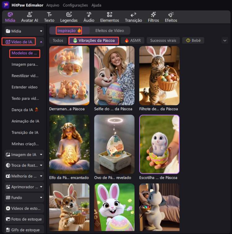 Selecionar Modelos do Gerador de Vídeos de Páscoa 2
