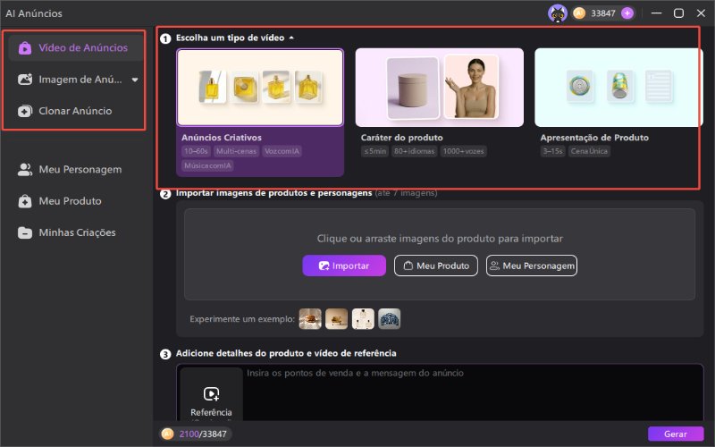 modos do gerador de anúncios de IA edimakor