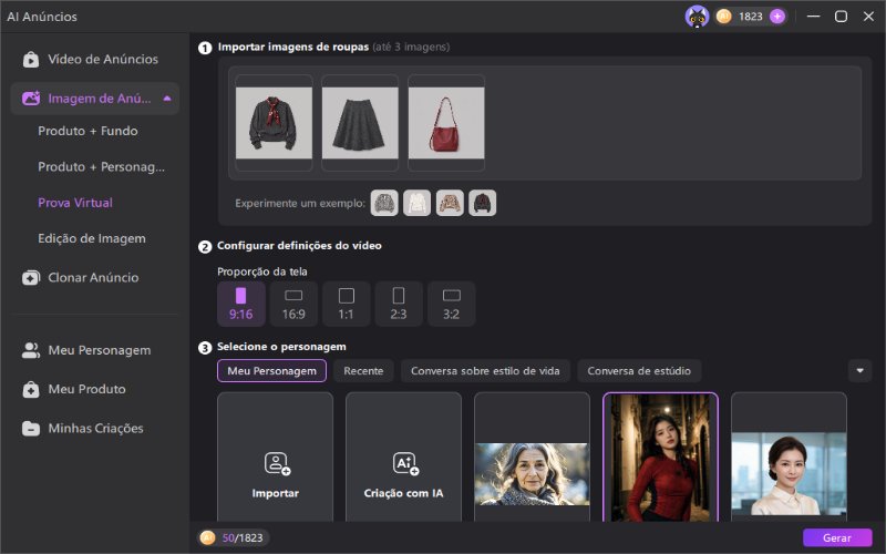 Usando o recurso Virtual Try-On em Edimakor AI Ads para trocar roupas de fantasia.