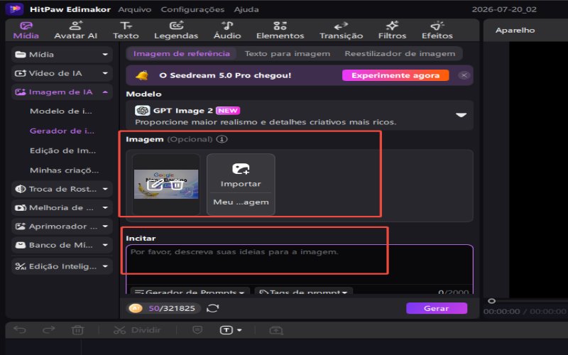 Interface de geração de imagens Edimakor Ai