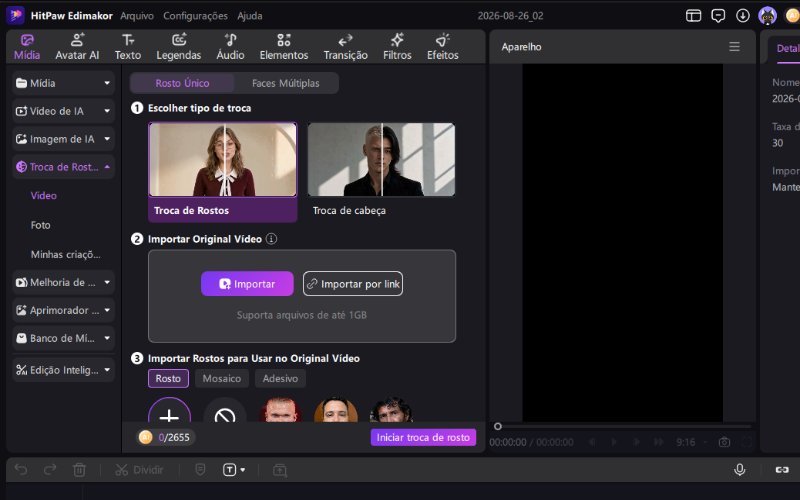 Ferramenta Ai Swap do Edimakor Escolha um Tipo