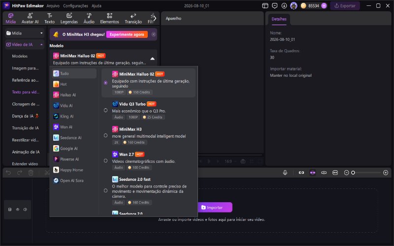 Gerador de vídeo Edimakor Ai com diferentes modelos de IA