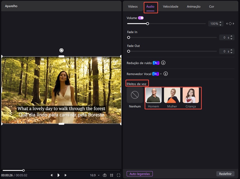 ajustar volume e estilo voz