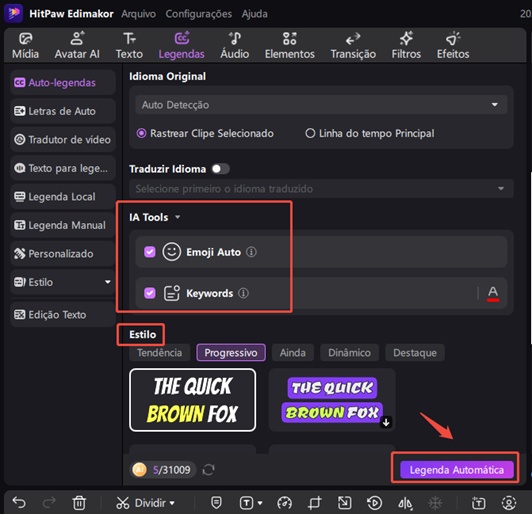 adicionar legendas automáticas