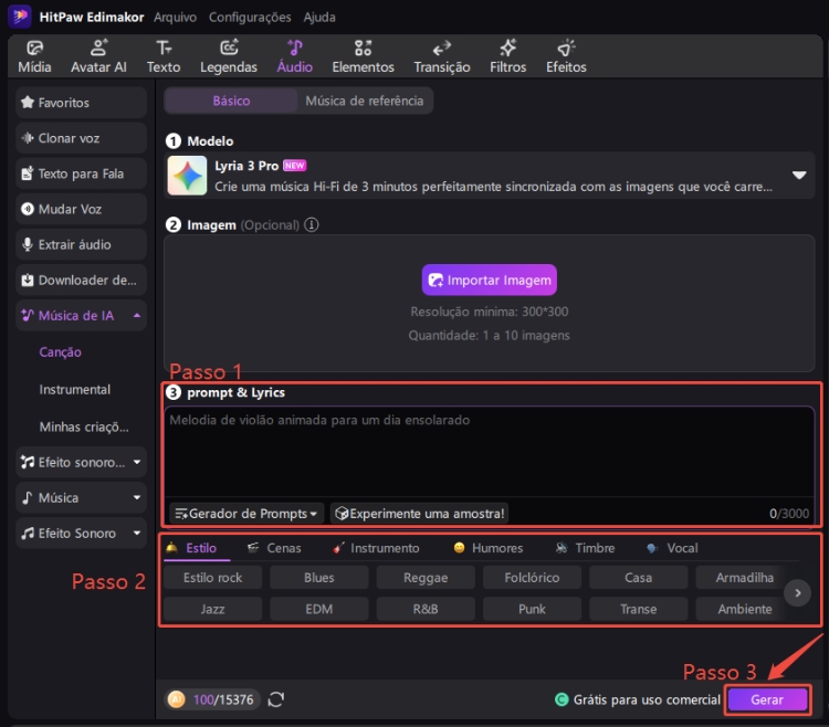 edimakor modo básico criar música com ia passo a passo
