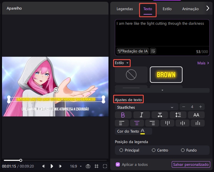 editar legenda de anime