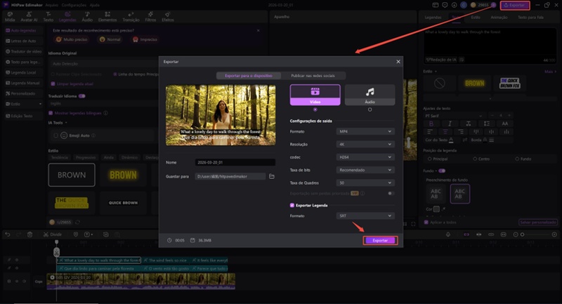 exportar vídeo com legenda pronta