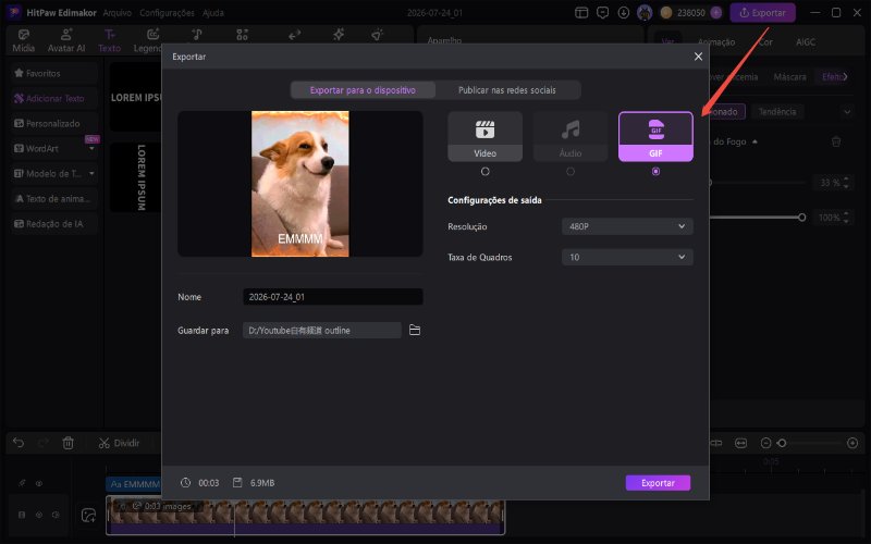 exportação gif edimakor