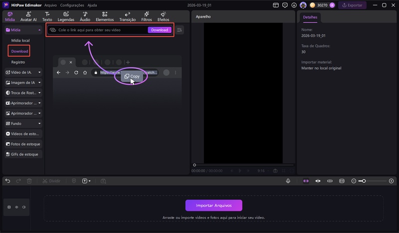 importar video instagram por link