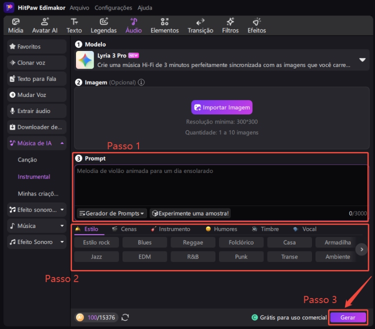 edimakor modo instrumental criar música com ia passo a passo