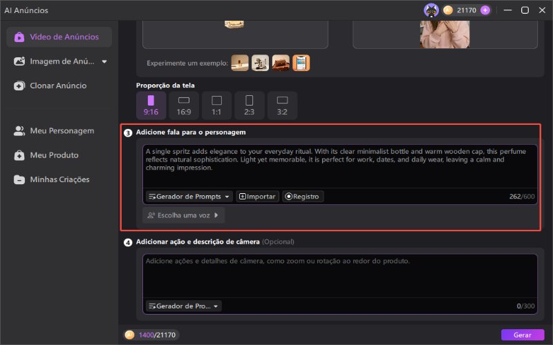 Produto Edimakor, personagem, adicionar dublagem de personagem