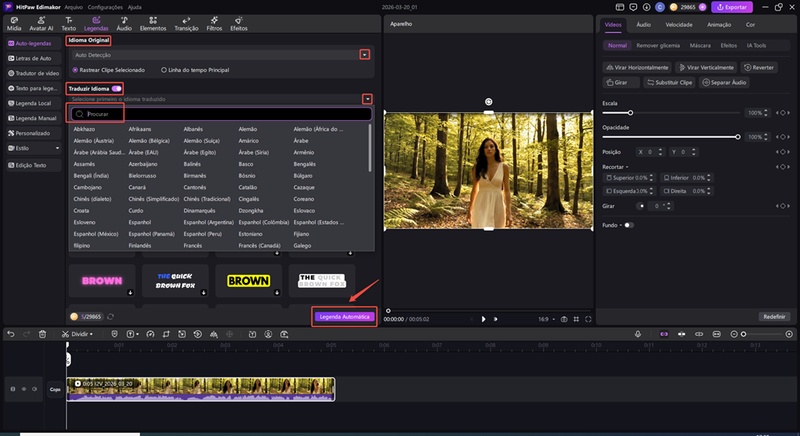 escolher idioma e traduzir legenda