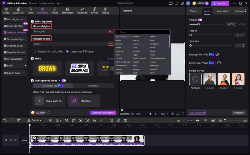 selecionar idioma no edimakor