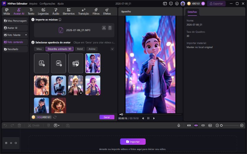 Gerador de fotos de canto Edimakor