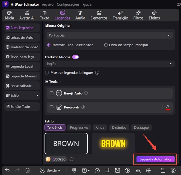 configurar estilo de legenda