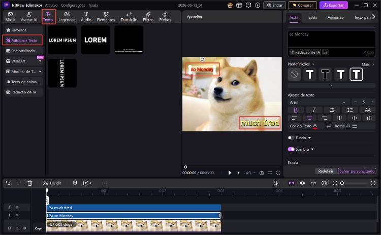 adicionar texto no HitPaw Edimakor