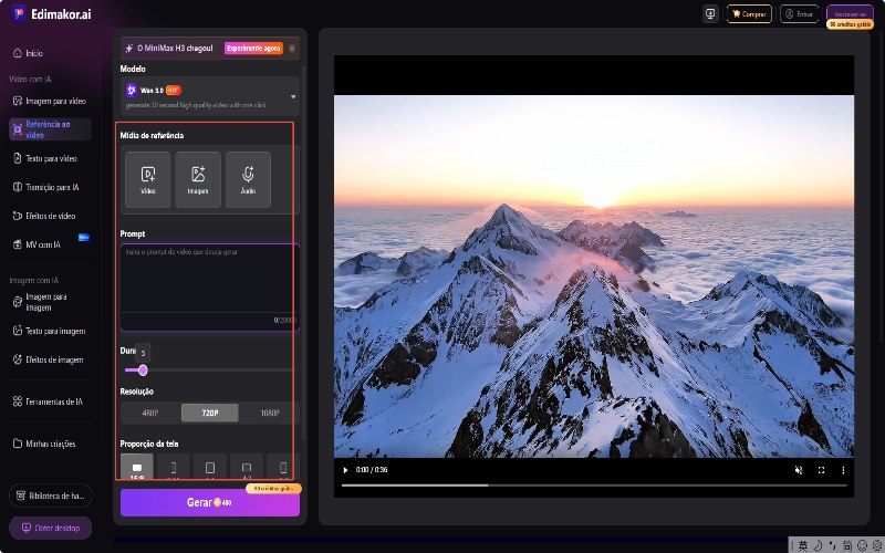 Inserir o prompt e gerar o vídeo