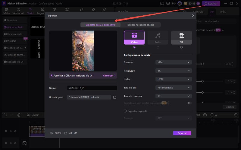 Exporte seu vídeo