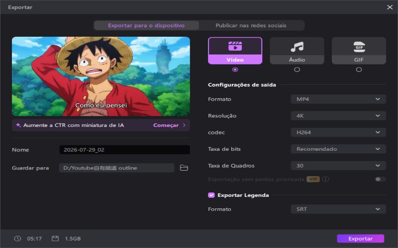 Exporte o vídeo final