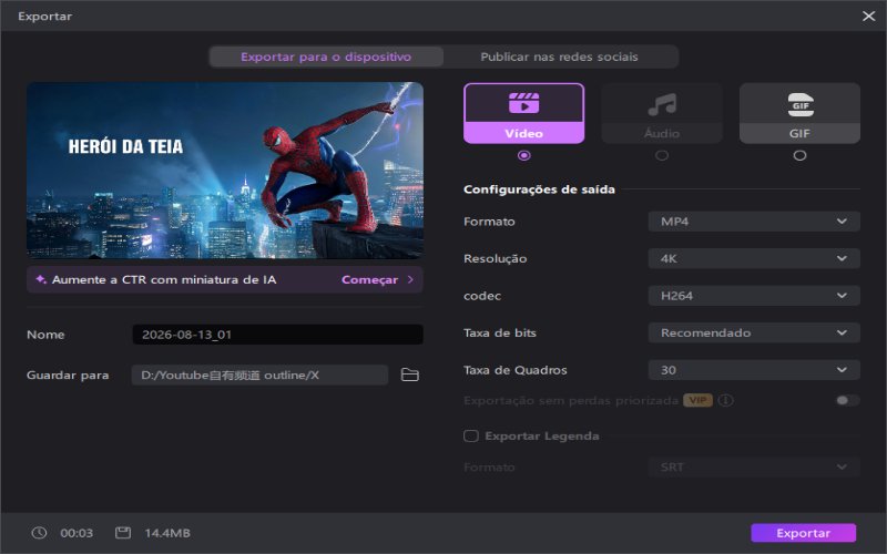 Adicione trilha sonora e exporte
