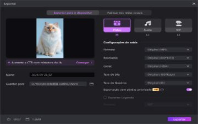 Exportando o vídeo de avatar de IA