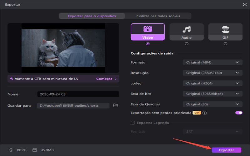 Exportando o clipe final com keyframe
