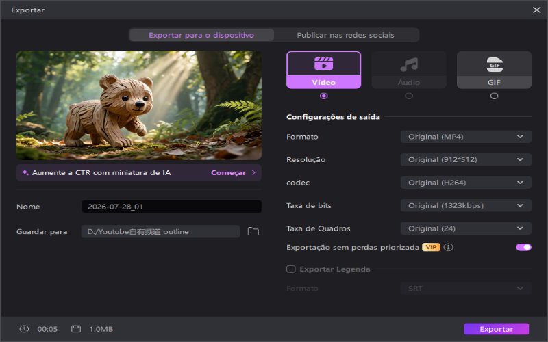 exportação final de vídeo