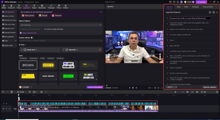 legendas de pré-visualização no edimakor