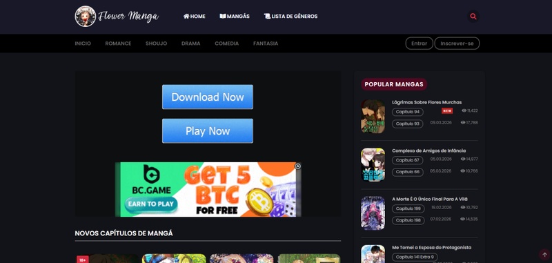 página inicial do site flowermanga