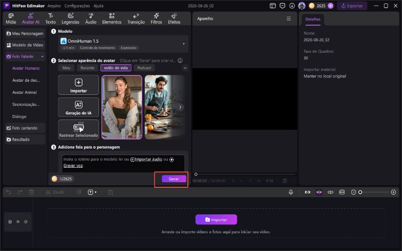gere o vídeo do seu avatar de IA