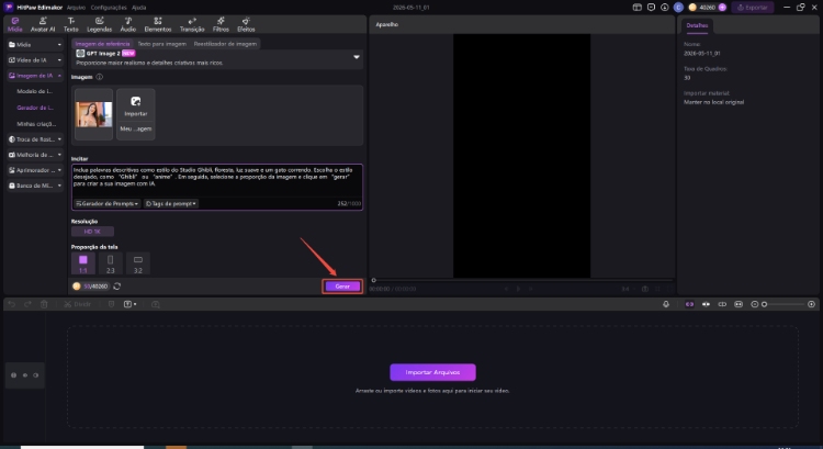 inserir prompts de texto no edimakor
