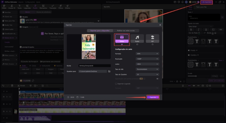 resultado final de um vídeo emocionante de aniversário para filha